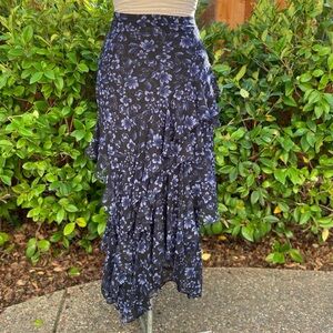 Misa Los Angeles Blue Floral Asymmetrical Skirt
